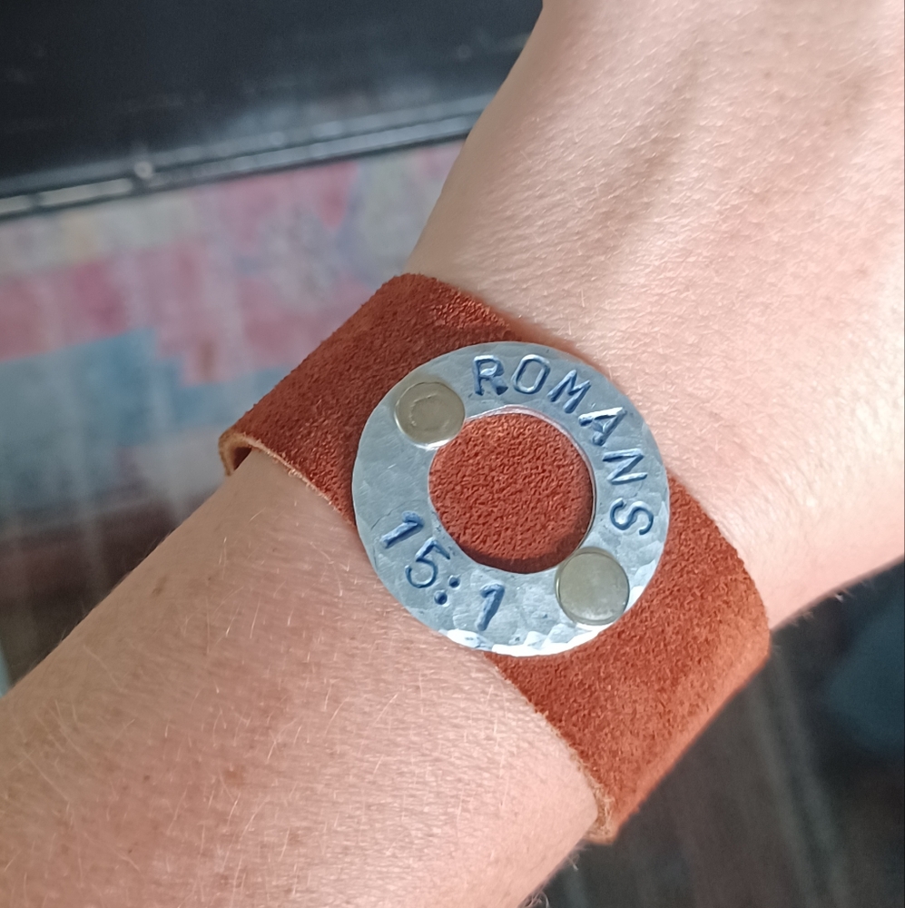 Romans 15:1 Brown Leather Inspirational Bible Verse Adjustable Bracelet